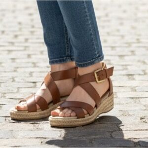MICHAEL Michael Kors Tan Leather Espadrille Wedge Sandals